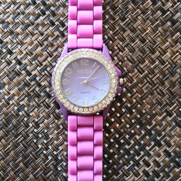 Geneva Silicone Band with Rhinestone Face Watch Stainless Steel Purple - Picture 4 of 8